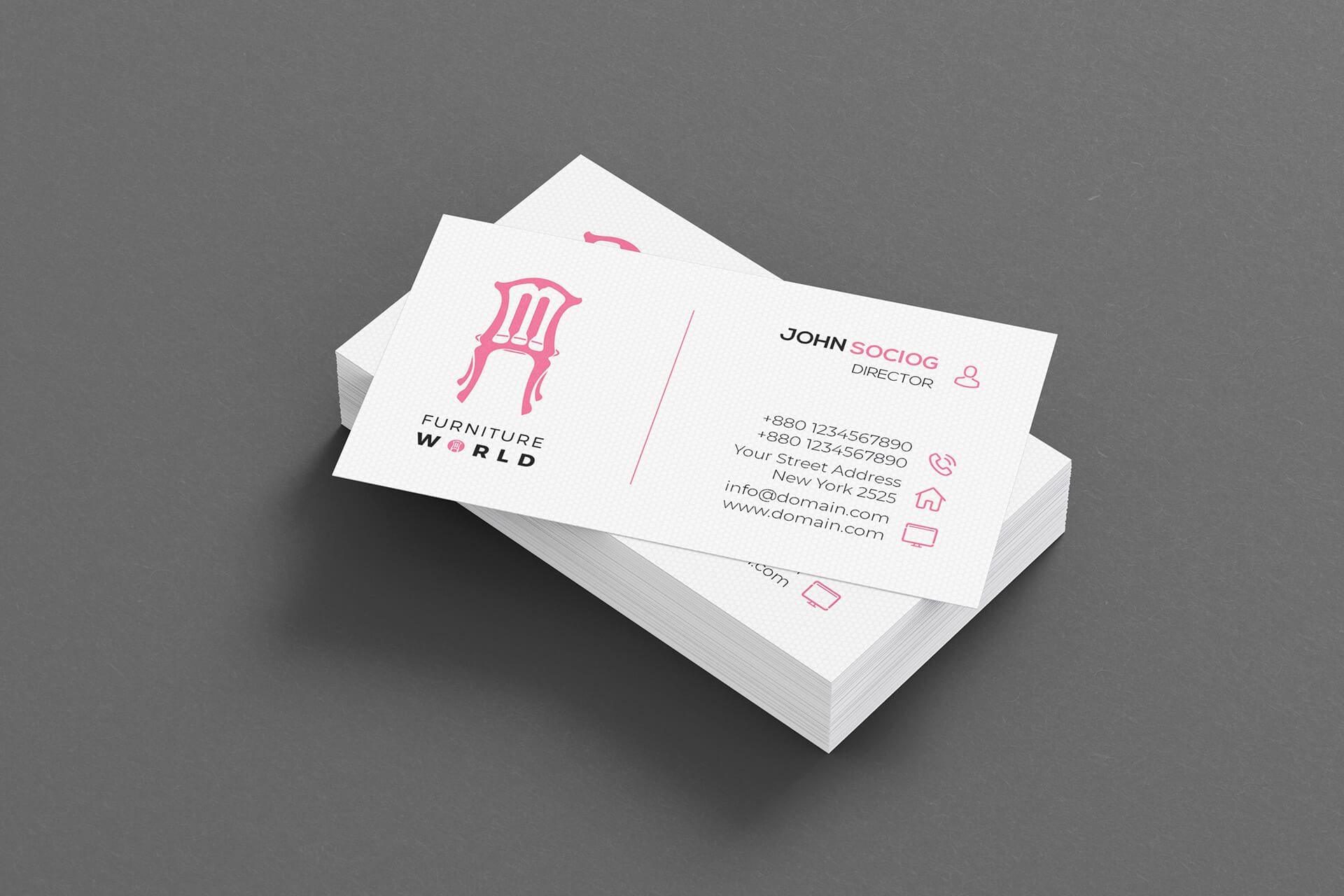This is a Corporate Business Card template. This PSD Business Card template is clean & professional. Furniture company, Interior decoration company, architecture company and any other Corporate House can use this template. Create your own business card quickly and easily.